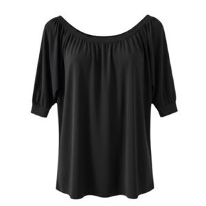 NEW Michael Stars Black Shine Scoop Neck Half Sleeve Top Size OS